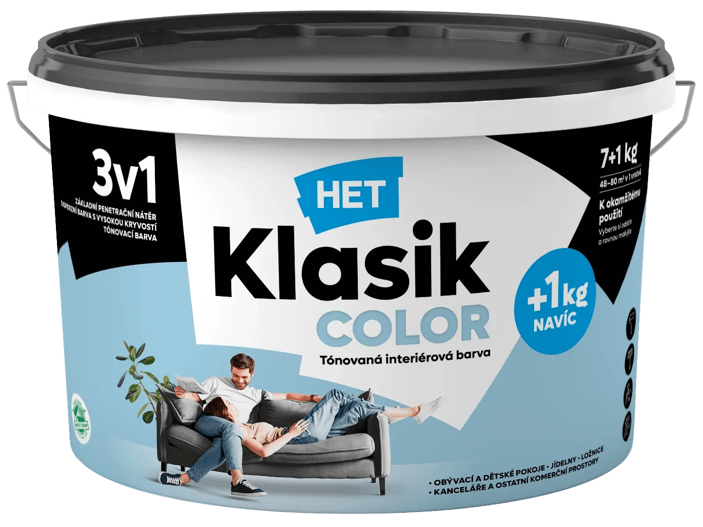 HET Klasik COLOR Tónovaná interiérová barva KC 0427 modrá nebeská, 7 + 1 kg HET Klasik COLOR Tónovaná interiérová barva KC 0427 modrá nebeská, 7 + 1 kg
