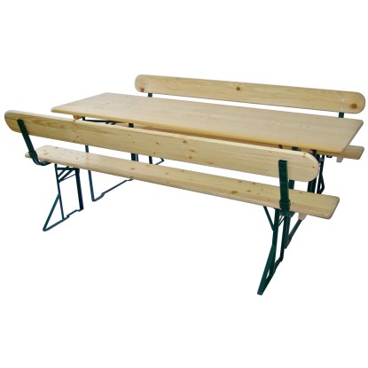 Pivní set se zádovou opěrkou, stůl 220 x 70 cm, bor. dřevo/ocel, 3dílný Pivní set se zádovou opěrkou, stůl 220 x 70 cm, bor. dřevo/ocel, 3dílný