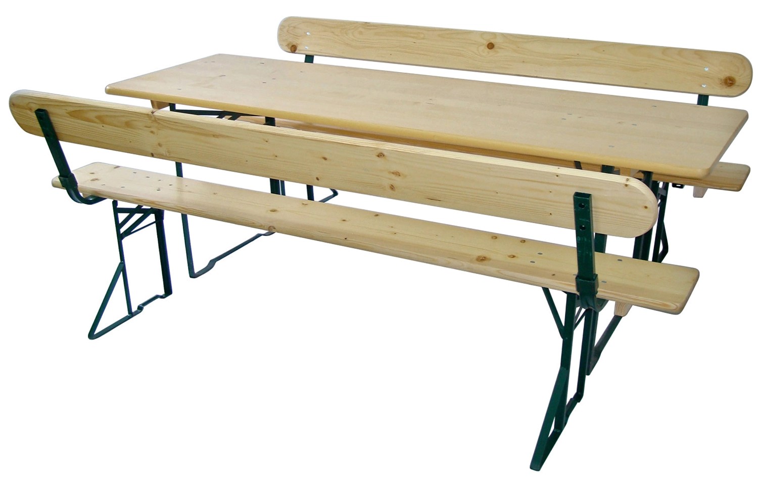 Pivní set se zádovou opěrkou, stůl 220 x 70 cm, bor. dřevo/ocel, 3dílný Pivní set se zádovou opěrkou, stůl 220 x 70 cm, bor. dřevo/ocel, 3dílný