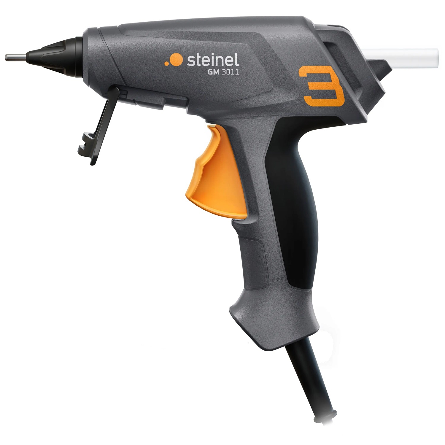 Tavná pistole Steinel Gluematic 3011 KF, šedá lepicí pistole s oranžovým spouštěčem. Tavná pistole Steinel Gluematic 3011 KF, šedá lepicí pistole s oranžovým spouštěčem.