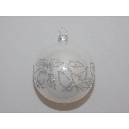 ONREX Vánoční ozdoba skleněná koule bílá ptáci pr. 8 cm ONREX Vánoční ozdoba skleněná koule bílá ptáci pr. 8 cm