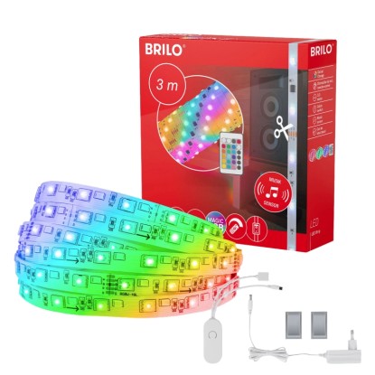 BRILO RGBIC LED samolepicí pásek, stmívatelný, s hudebním senzorem, 12 W, 3 m BRILO RGBIC LED samolepicí pásek, stmívatelný, s hudebním senzorem, 12 W, 3 m