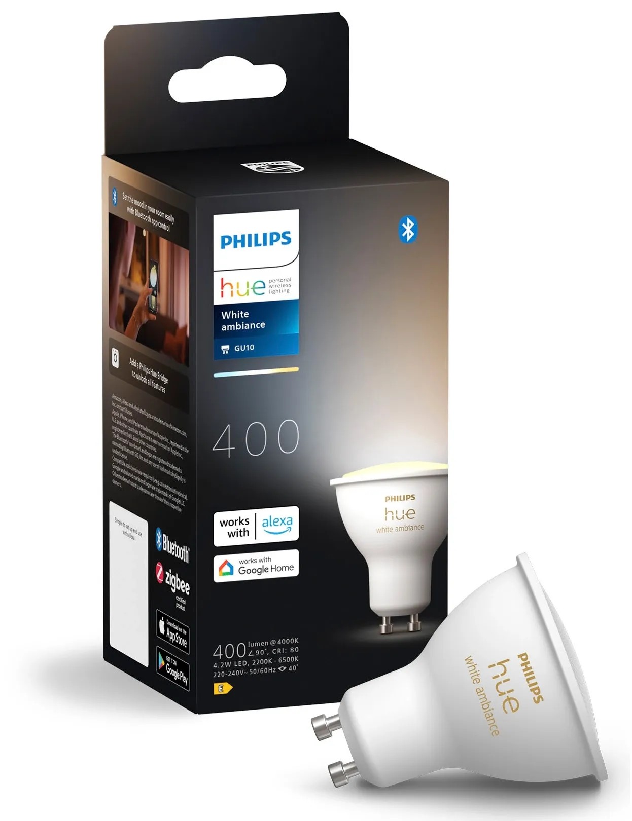Philips Hue Smart žárovka White Ambiance GU10 4,2W 2200-6500K 400lm Philips Hue Smart žárovka White Ambiance GU10 4,2W 2200-6500K 400lm