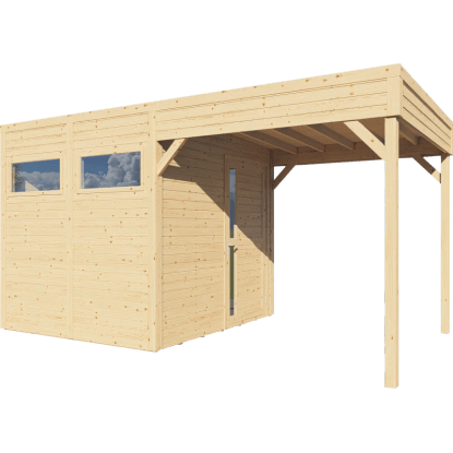 Bertilo Dřevěný domek na nářadí Cubus 2 Lounge, přírodní, 449 x 234 cm Bertilo Dřevěný domek na nářadí Cubus 2 Lounge, přírodní, 449 x 234 cm