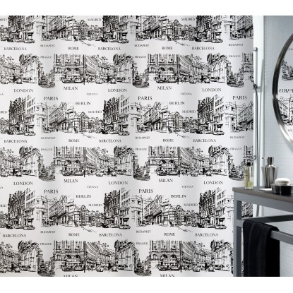 Spirella Sprchový závěs textil Places černý 180 cm x 200 cm Spirella Sprchový závěs textil Places černý 180 cm x 200 cm