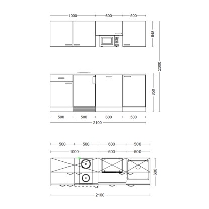Nákres kuchyně Flex-Well Exclusiv Morena, 210 cm, v bazaltově šedé a světlém dubu San Remo s rozměry. Nákres kuchyně Flex-Well Exclusiv Morena, 210 cm, v bazaltově šedé a světlém dubu San Remo s rozměry.