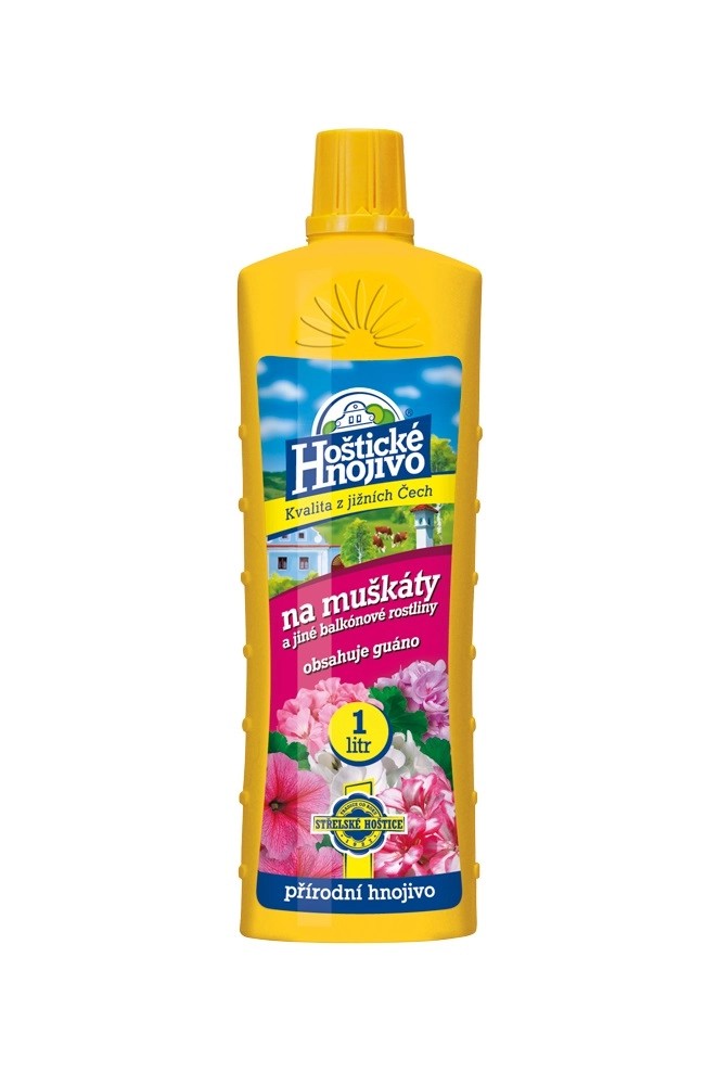 Hoštické hnojivo Kapalné hnojivo na muškáty s guánem, 1 l Hoštické hnojivo Kapalné hnojivo na muškáty s guánem, 1 l
