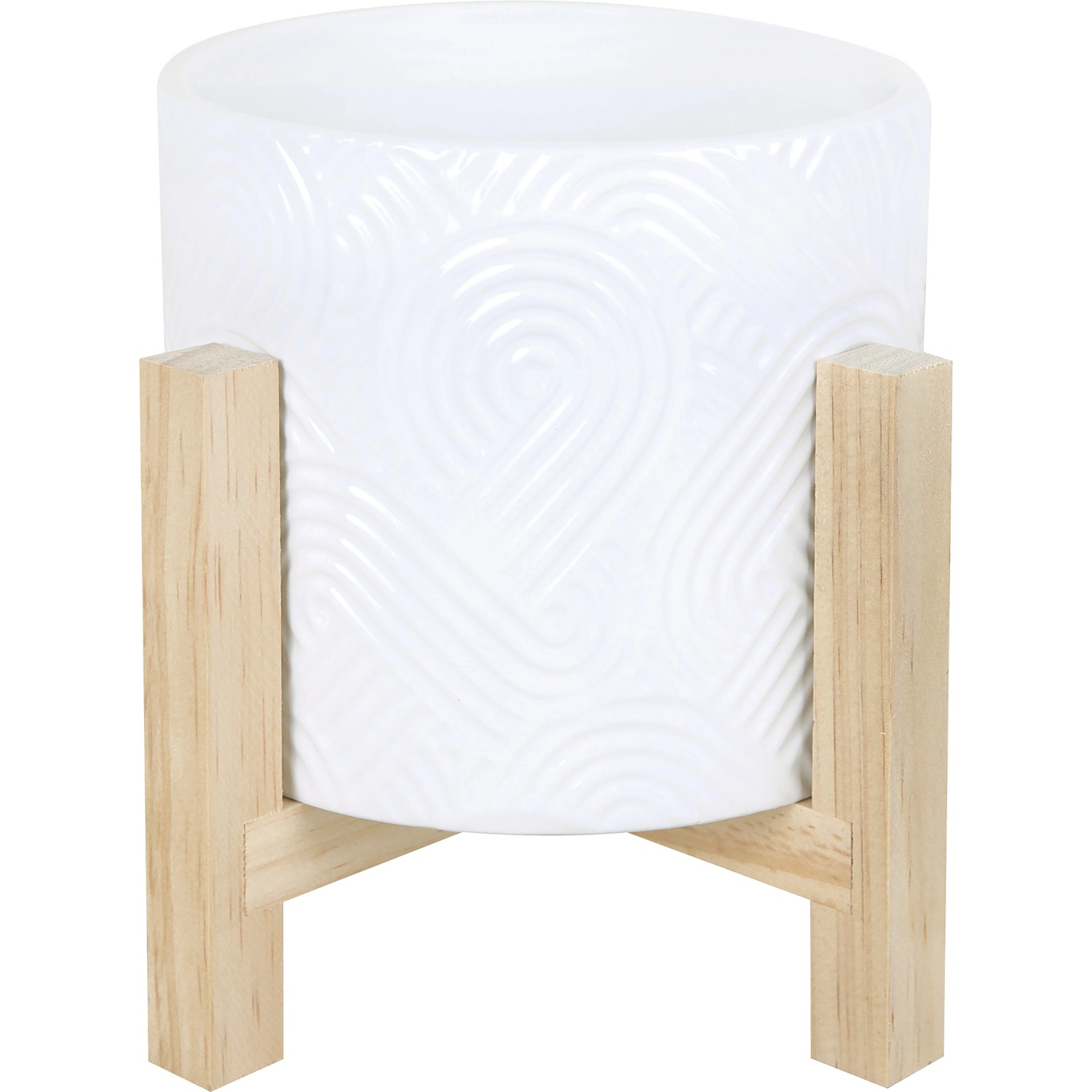 Keramický květináč s dřevěným podstavcem, bílá, pr. 16 x 18 cm Keramický květináč s dřevěným podstavcem, bílá, pr. 16 x 18 cm