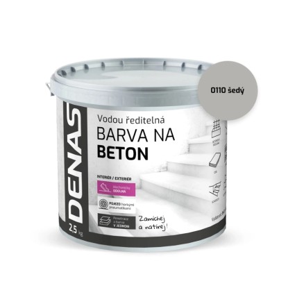DENAS Vodou ředitelná barva na beton BETON 0110 šedá 2,5 kg DENAS Vodou ředitelná barva na beton BETON 0110 šedá 2,5 kg