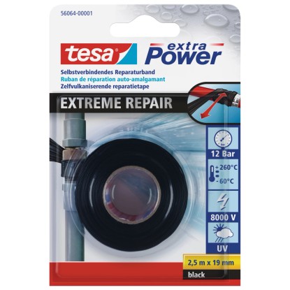 Tesa extra Power Extreme Repair, černá opravná páska, 2,5 m x 19 mm, samovulkanizační. Tesa extra Power Extreme Repair, černá opravná páska, 2,5 m x 19 mm, samovulkanizační.