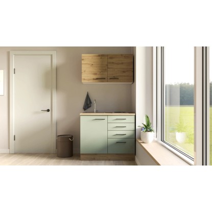 Flex-Well Cara mini kuchyňka, 100 cm, rákosově zelená/dub Artisan, s dřezem a varnou deskou. Flex-Well Cara mini kuchyňka, 100 cm, rákosově zelená/dub Artisan, s dřezem a varnou deskou.