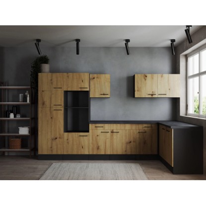 Respekta Kuchyně Oliver L dub Artisan/žula 340 cm - bez el. přístrojů Respekta Kuchyně Oliver L dub Artisan/žula 340 cm - bez el. přístrojů