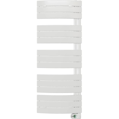 Bílý, prohnutý elektrický koupelnový radiátor Sanotechnik Salzburg, 1380x550 mm. Bílý, prohnutý elektrický koupelnový radiátor Sanotechnik Salzburg, 1380x550 mm.