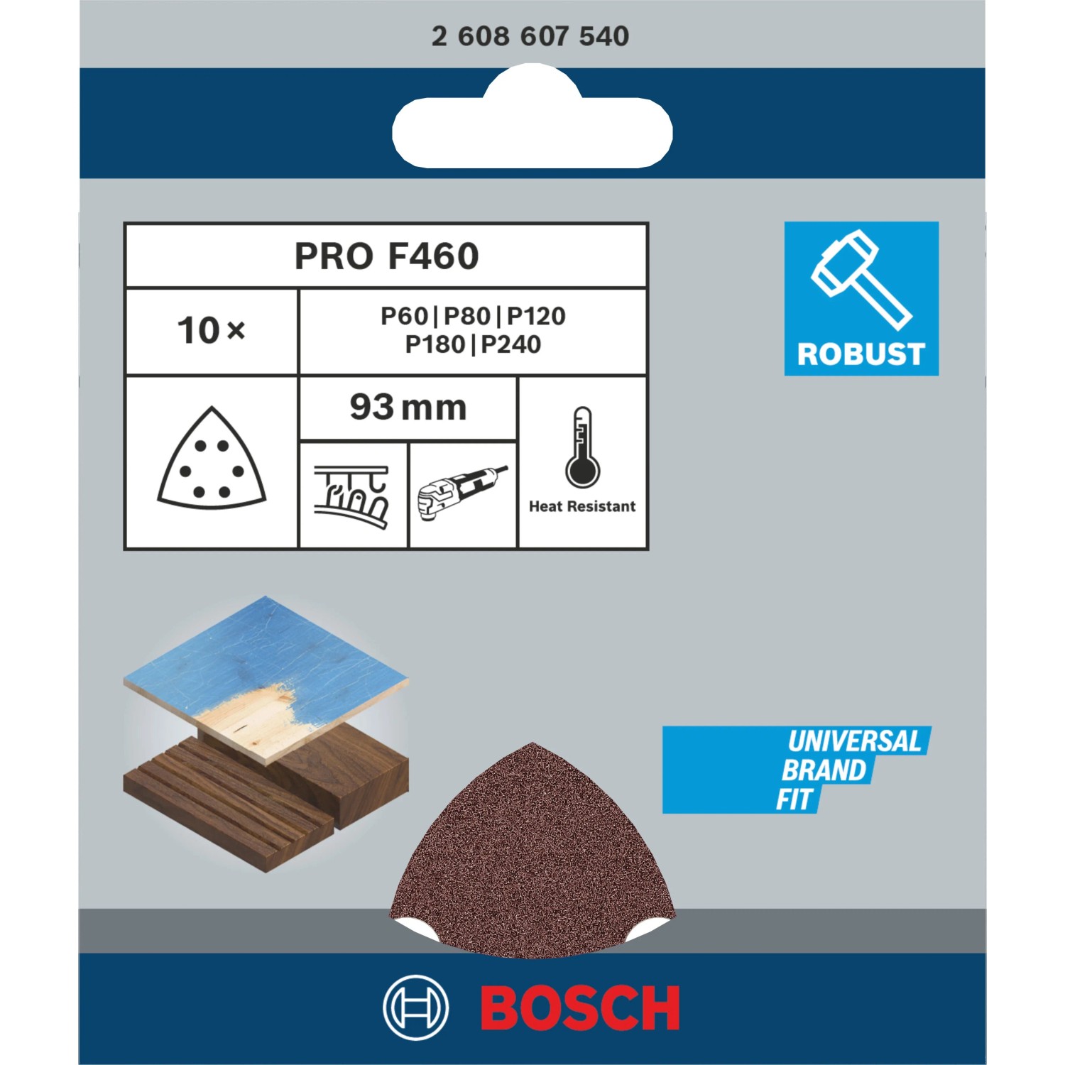 Sada brusných listů Bosch Pro pro delta brusky, 10 ks, 93mm, zrnitosti P60-P240, na dřevo a barvy. Sada brusných listů Bosch Pro pro delta brusky, 10 ks, 93mm, zrnitosti P60-P240, na dřevo a barvy.