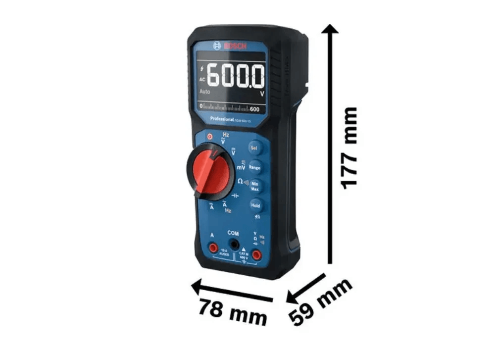 Digitální multimetr Bosch Professional GDM 600-15 s rozměry. Digitální multimetr Bosch Professional GDM 600-15 s rozměry.