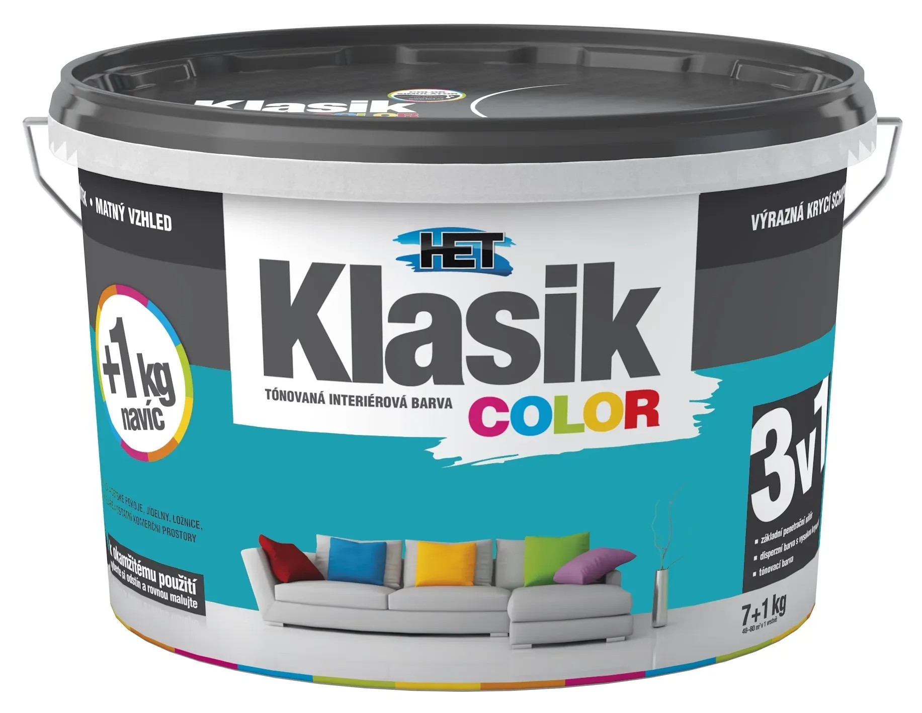 HET Klasik COLOR Tónovaná interiérová barva KC 0588 zelená tyrkysová, 7 + 1 kg HET Klasik COLOR Tónovaná interiérová barva KC 0588 zelená tyrkysová, 7 + 1 kg