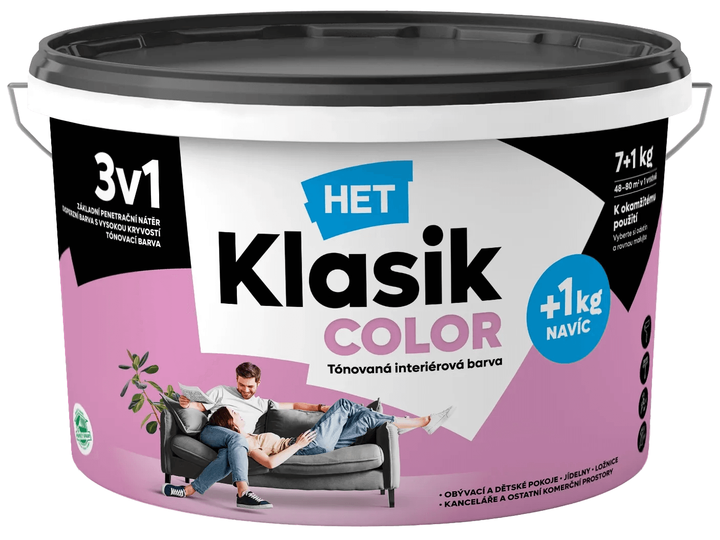 HET Klasik COLOR Tónovaná interiérová barva KC 0307 magenta, 7 + 1 kg HET Klasik COLOR Tónovaná interiérová barva KC 0307 magenta, 7 + 1 kg