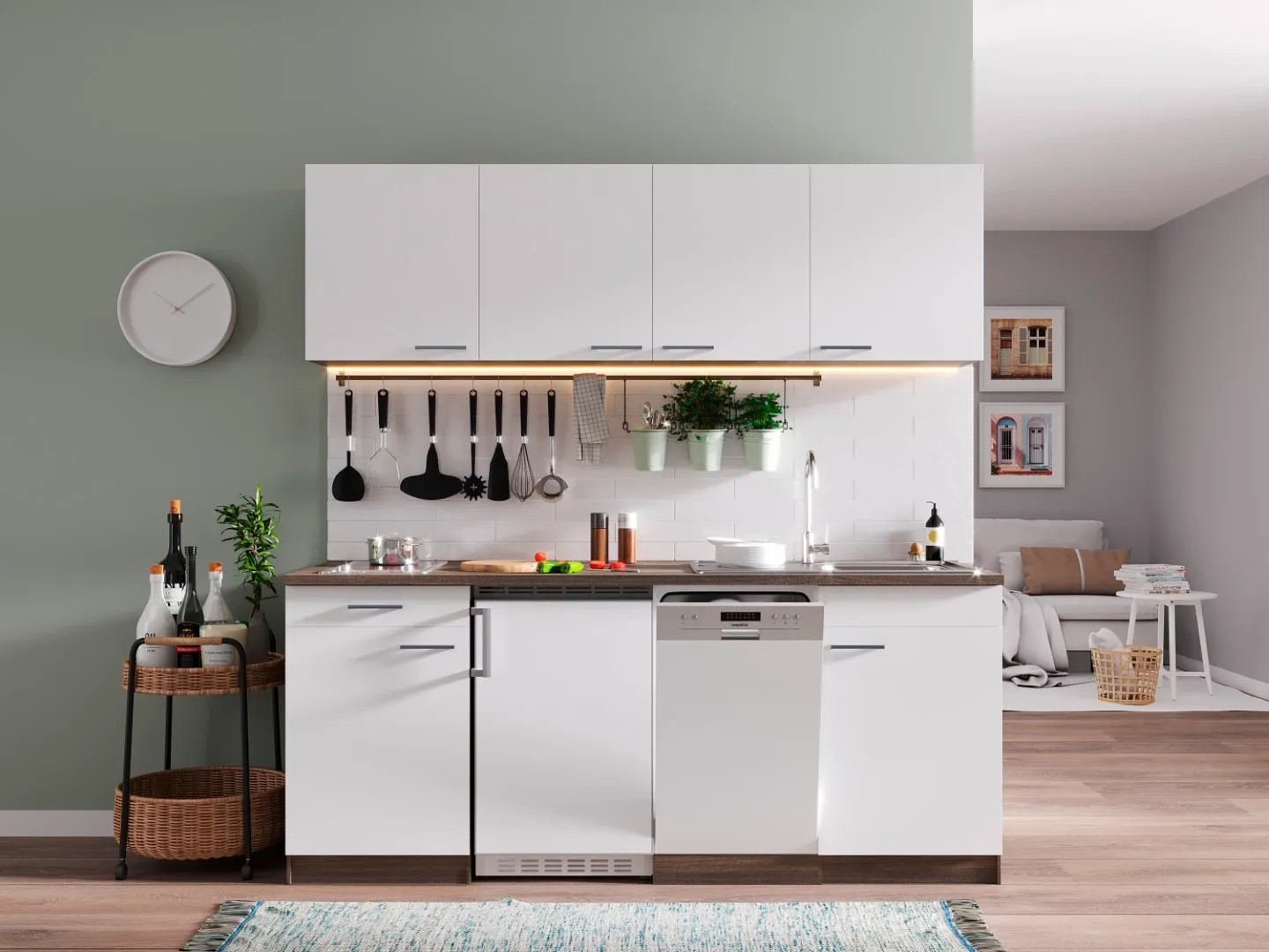 Kuchyňská linka Respekta KB195EYWC, 195 cm, bílá a imitace dubu se sklokeramickou varnou deskou. Kuchyňská linka Respekta KB195EYWC, 195 cm, bílá a imitace dubu se sklokeramickou varnou deskou.
