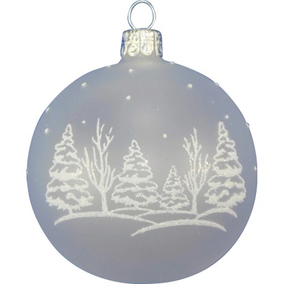 Ornex Vánoční ozdoba skleněná koule se stromy, bílá, 7 cm Ornex Vánoční ozdoba skleněná koule se stromy, bílá, 7 cm