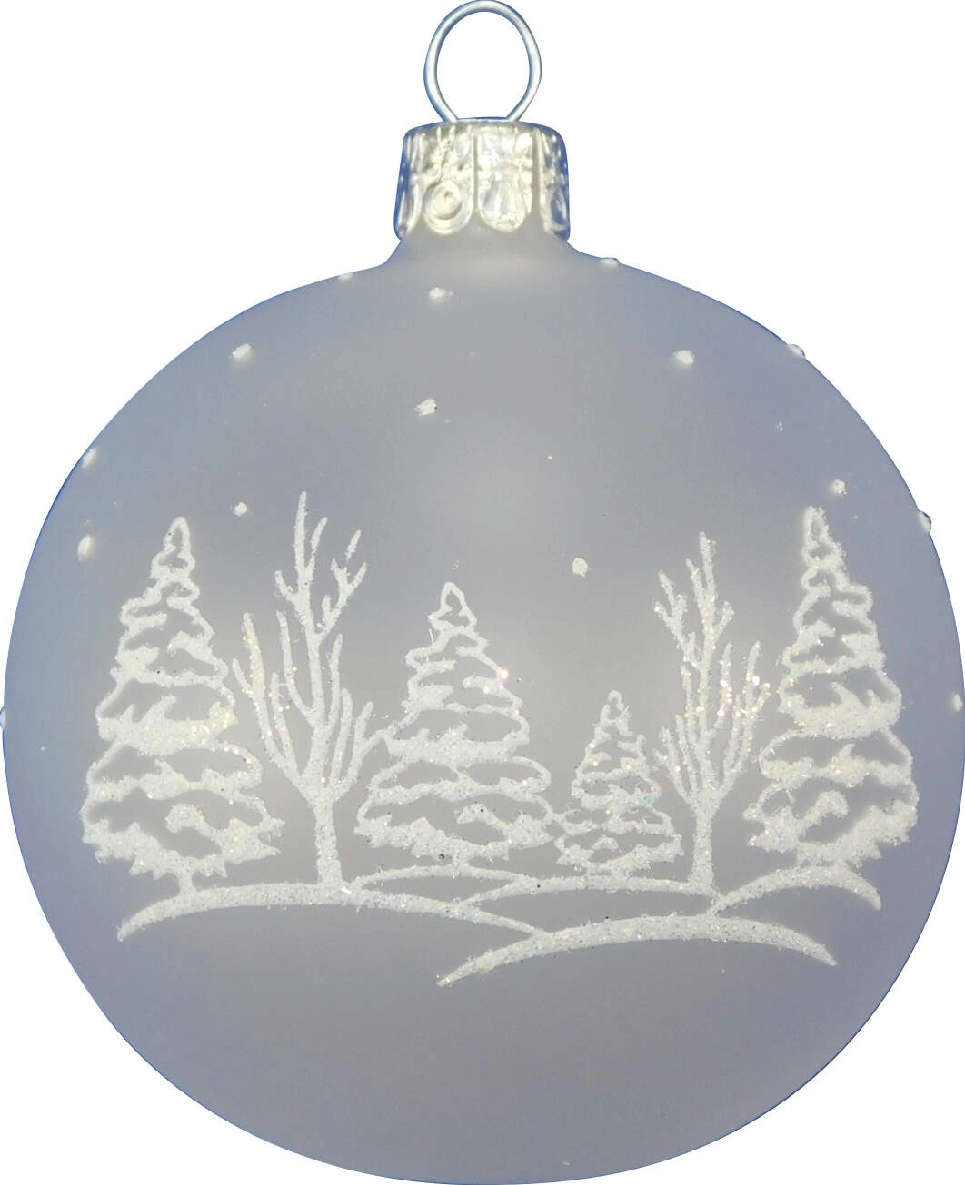 Ornex Vánoční ozdoba skleněná koule se stromy, bílá, 7 cm Ornex Vánoční ozdoba skleněná koule se stromy, bílá, 7 cm