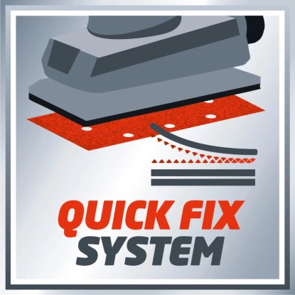 Detailní záběr excentrické brusky Einhell TC-OS 1520 se systémem Quick Fix pro brusný papír. Detailní záběr excentrické brusky Einhell TC-OS 1520 se systémem Quick Fix pro brusný papír.