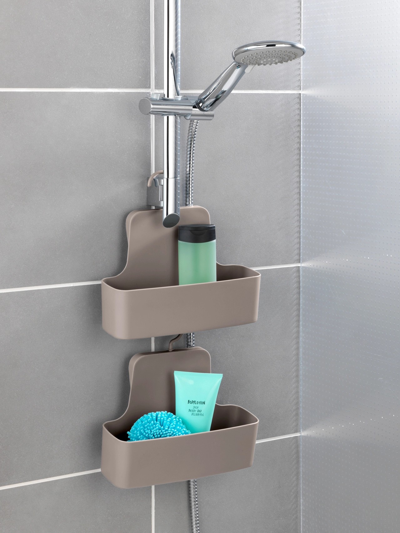 Wenko Odkládací košík do sprchy Barcelona plast (TPE), šedohnědá, 26 x 24 x 9 cm Wenko Odkládací košík do sprchy Barcelona plast (TPE), šedohnědá, 26 x 24 x 9 cm