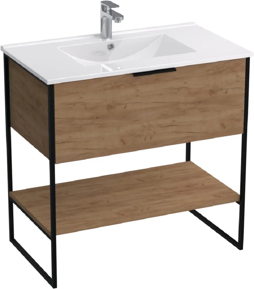 A-Interiéry Koupelnová skříňka Kubo Go 60 s keramickým umyvadlem 60 cm zlatý dub A-Interiéry Koupelnová skříňka Kubo Go 60 s keramickým umyvadlem 60 cm zlatý dub