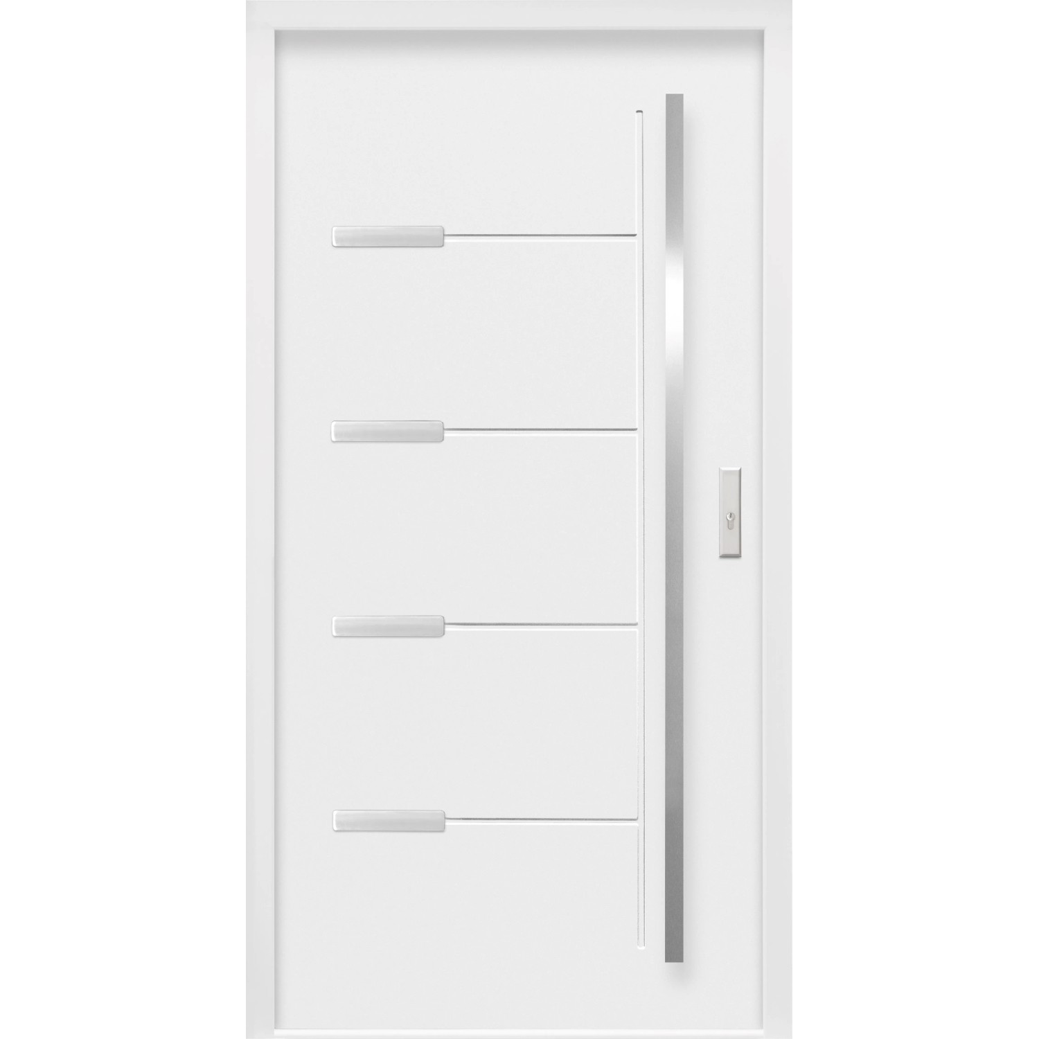 Bílé vchodové dveře Thermospace Oslo Prime, 100x210 cm, levé, s nerezovou klikou. Bílé vchodové dveře Thermospace Oslo Prime, 100x210 cm, levé, s nerezovou klikou.