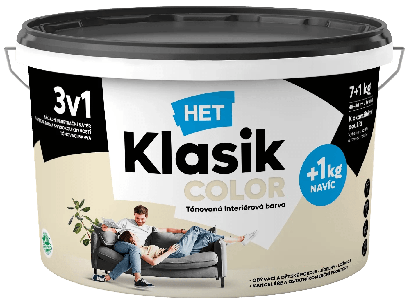 HET Klasik COLOR Tónovaná interiérová barva KC 0017 bílá smetanová, 7 + 1 kg HET Klasik COLOR Tónovaná interiérová barva KC 0017 bílá smetanová, 7 + 1 kg