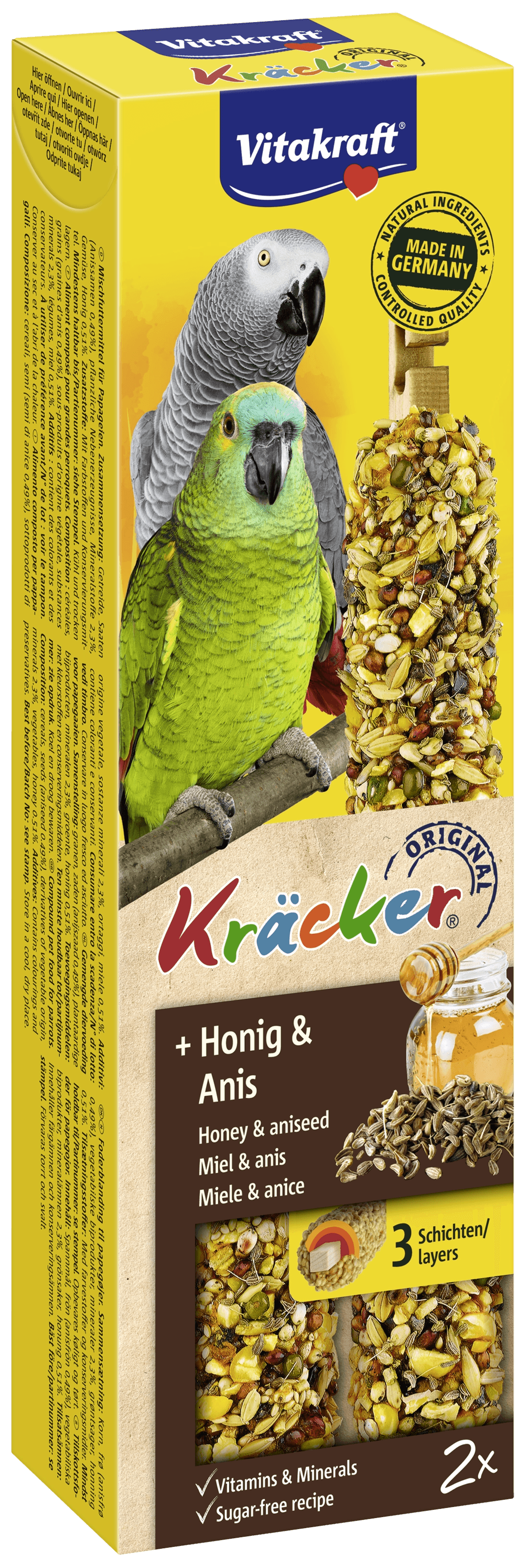 Vitakraft Doplňkové krmivo pro africké papoušky Kracker med a anýz 2 ks Vitakraft Doplňkové krmivo pro africké papoušky Kracker med a anýz 2 ks