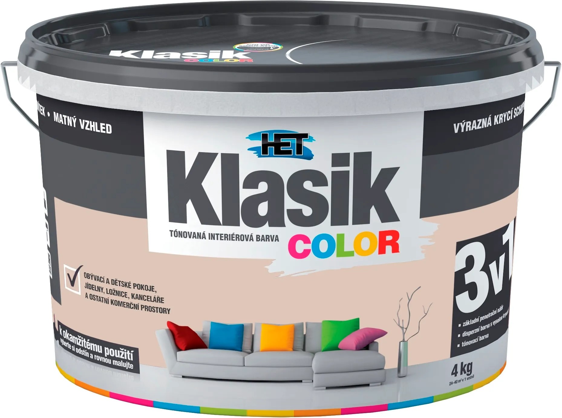 HET Klasik COLOR Tónovaná interiérová barva KC 0238 béžová muškátová, 4 kg HET Klasik COLOR Tónovaná interiérová barva KC 0238 béžová muškátová, 4 kg