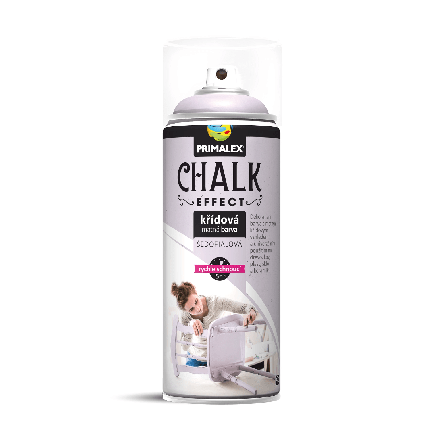 PRIMALEX Křídová matná barva ve spreji Chalk Effect šedofialová 400 ml PRIMALEX Křídová matná barva ve spreji Chalk Effect šedofialová 400 ml
