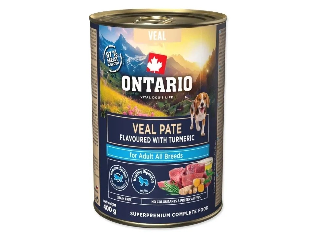 Ontario Konzerva pro psy Adult telecí pate s příchutí kurkumy 400 g Ontario Konzerva pro psy Adult telecí pate s příchutí kurkumy 400 g