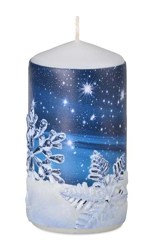 Svíčka válcová Vločky modrá, 60 x 110 mm Svíčka válcová Vločky modrá, 60 x 110 mm