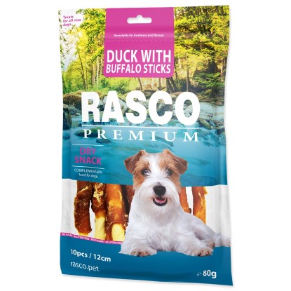 Rasco Premium Bůvolí tyčinky obalené kuřecím masem 80 g Rasco Premium Bůvolí tyčinky obalené kuřecím masem 80 g