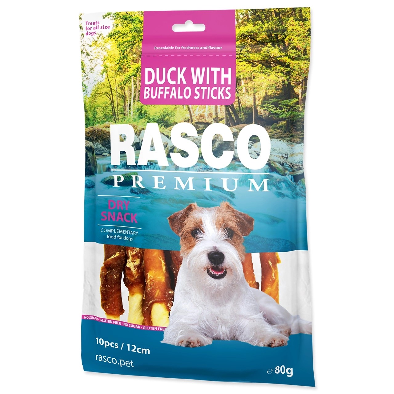 Rasco Premium Bůvolí tyčinky obalené kuřecím masem 80 g Rasco Premium Bůvolí tyčinky obalené kuřecím masem 80 g