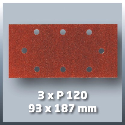 Brusný papír pro vibrační brusku Einhell TC-OS 1520, sada 3 ks, zrnitost P120, 93x187mm. Brusný papír pro vibrační brusku Einhell TC-OS 1520, sada 3 ks, zrnitost P120, 93x187mm.
