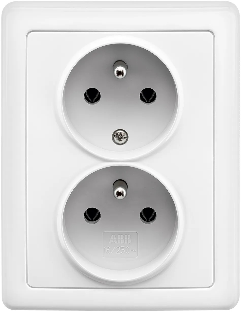 ABB Dvojitá zásuvka 2P + PE SWING, 16 A - 250 V, bílá ABB Dvojitá zásuvka 2P + PE SWING, 16 A - 250 V, bílá
