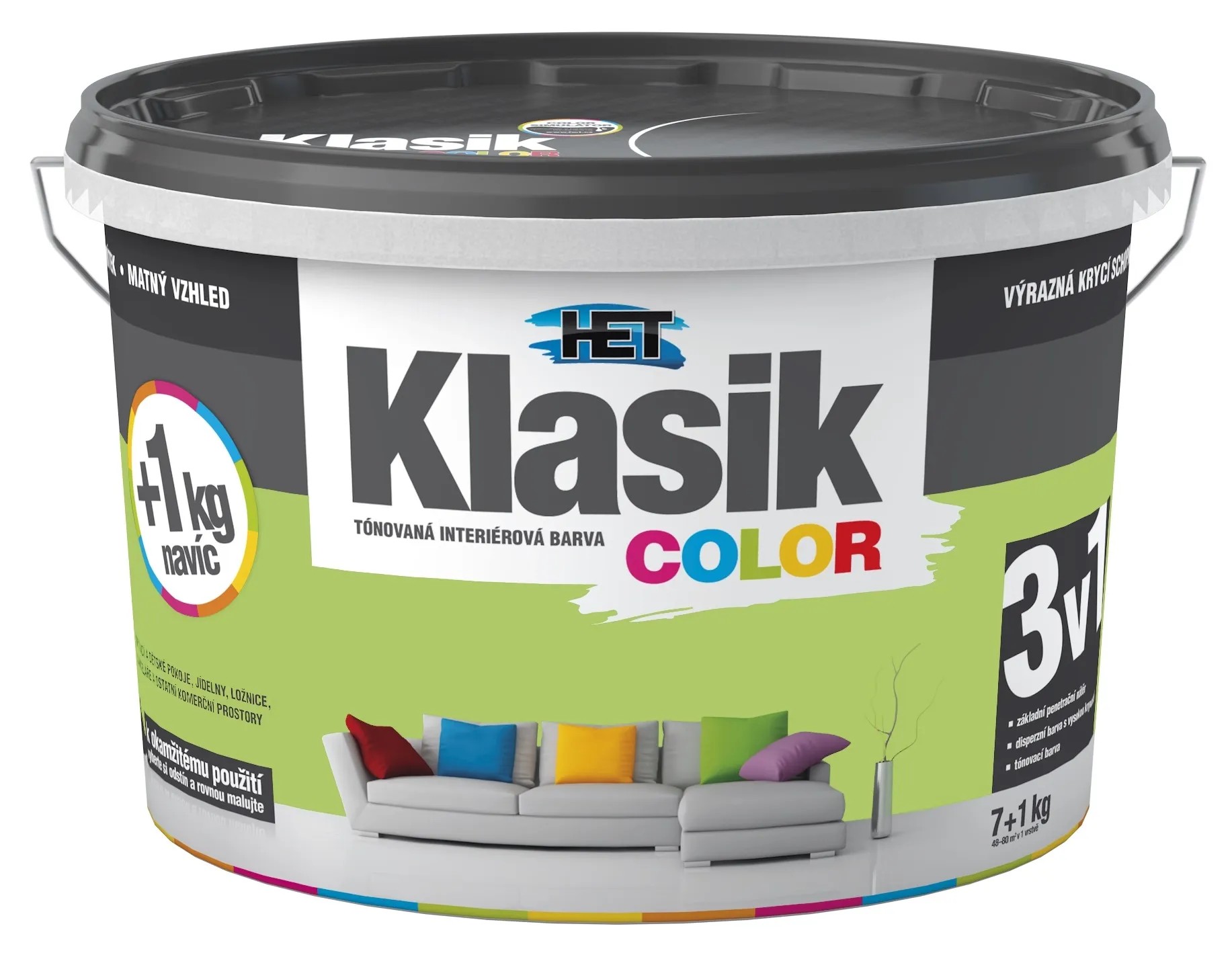 HET Klasik COLOR Tónovaná interiérová barva KC 0597 zelená limetková, 7 + 1 kg HET Klasik COLOR Tónovaná interiérová barva KC 0597 zelená limetková, 7 + 1 kg