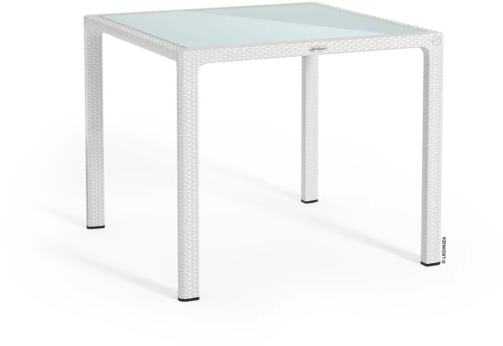 Lechuza Zahradní jídelní stůl se skleněnou deskou, bílá, 90 x 90 cm Lechuza Zahradní jídelní stůl se skleněnou deskou, bílá, 90 x 90 cm