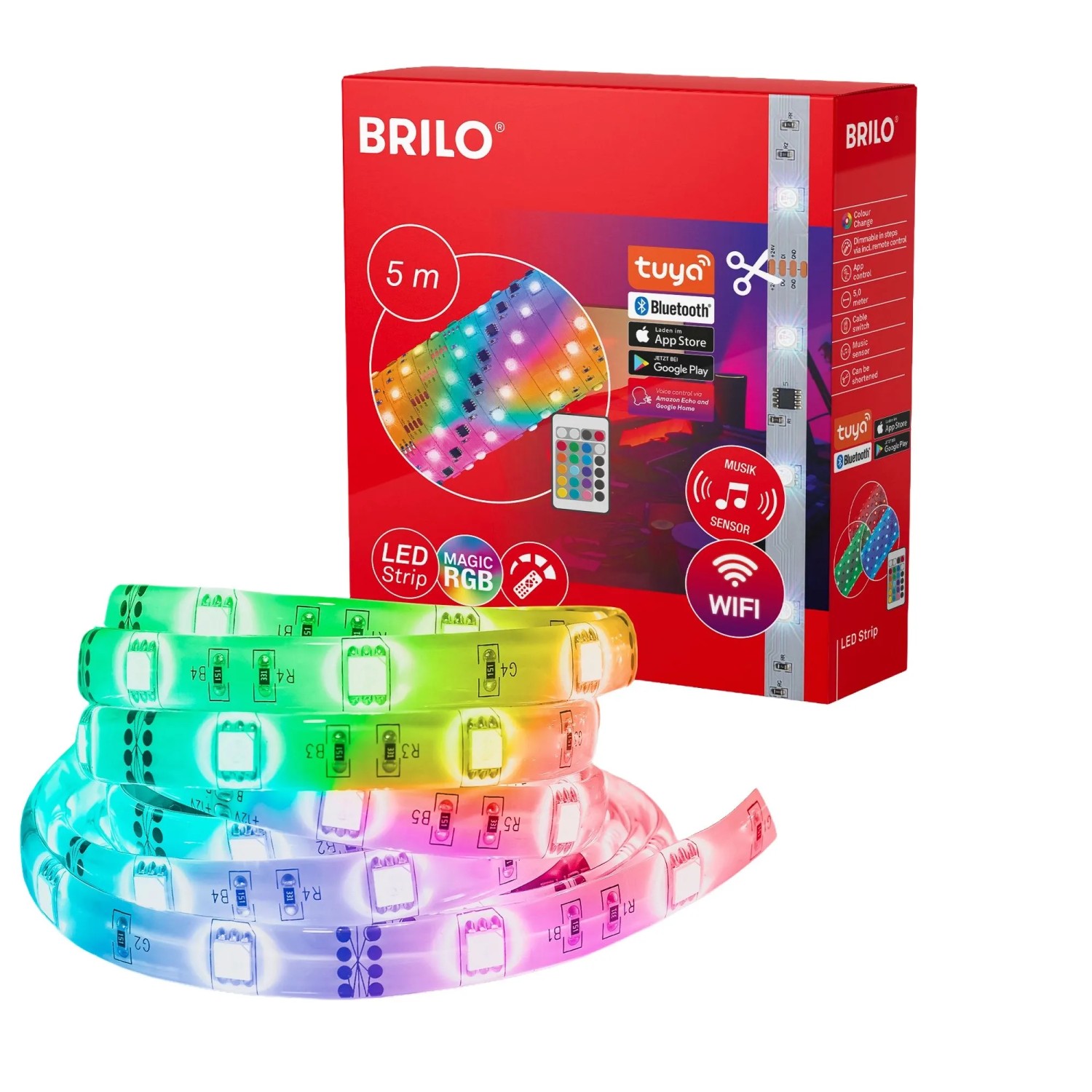 BRILO WiFi RGBIC LED samolepicí pásek stmívatelný, s hudebním senzorem, 18 W, 5m BRILO WiFi RGBIC LED samolepicí pásek stmívatelný, s hudebním senzorem, 18 W, 5m
