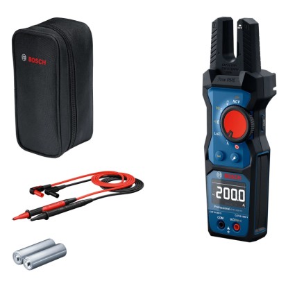 Vidlicový ampérmetr Bosch Professional GFM 1000-15 s příslušenstvím: pouzdro, měřicí kabely a baterie. Vidlicový ampérmetr Bosch Professional GFM 1000-15 s příslušenstvím: pouzdro, měřicí kabely a baterie.