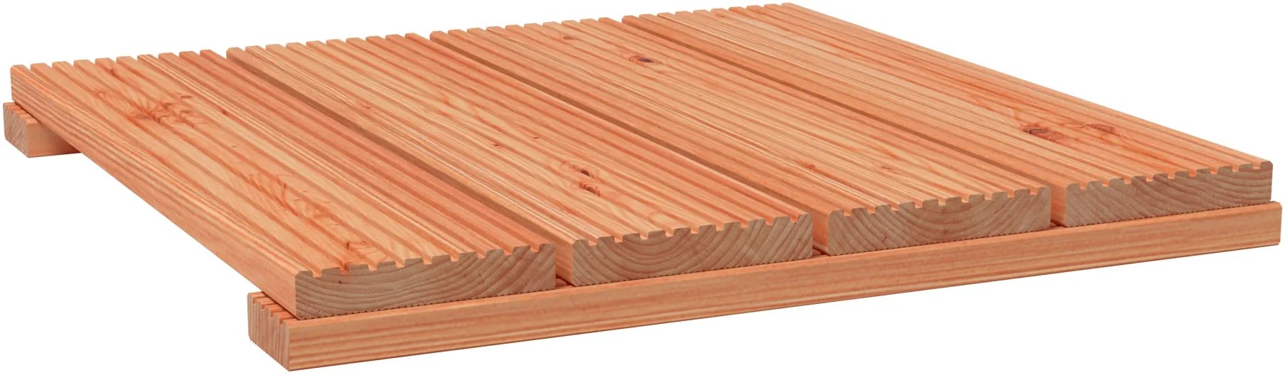 Dřevěná dlaždice douglaska přírodní, 50x50cm, s rýhovaným povrchem pro terasu a balkon. Dřevěná dlaždice douglaska přírodní, 50x50cm, s rýhovaným povrchem pro terasu a balkon.