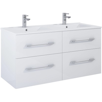 Maximus Skříňka pod umyvadlo Madrid, 4 zásuvky, bílá + stříbrné úchytky, 120 cm Maximus Skříňka pod umyvadlo Madrid, 4 zásuvky, bílá + stříbrné úchytky, 120 cm