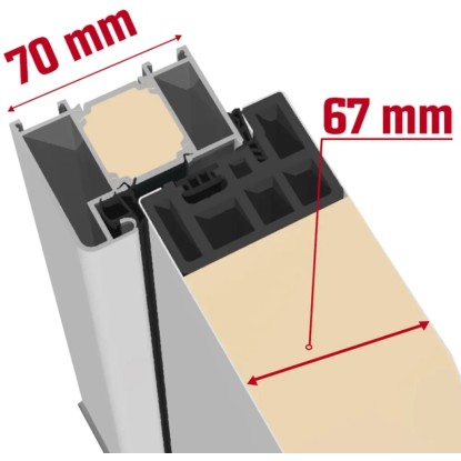 Detailní pohled na vchodové dveře Thermospace Oslo Prime: hloubka rámu 70 mm, křídlo dveří 67 mm. Detailní pohled na vchodové dveře Thermospace Oslo Prime: hloubka rámu 70 mm, křídlo dveří 67 mm.