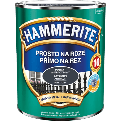 Hammerite Přímo na rez barva na železné kovy saténová antracitová 0,7 l Hammerite Přímo na rez barva na železné kovy saténová antracitová 0,7 l