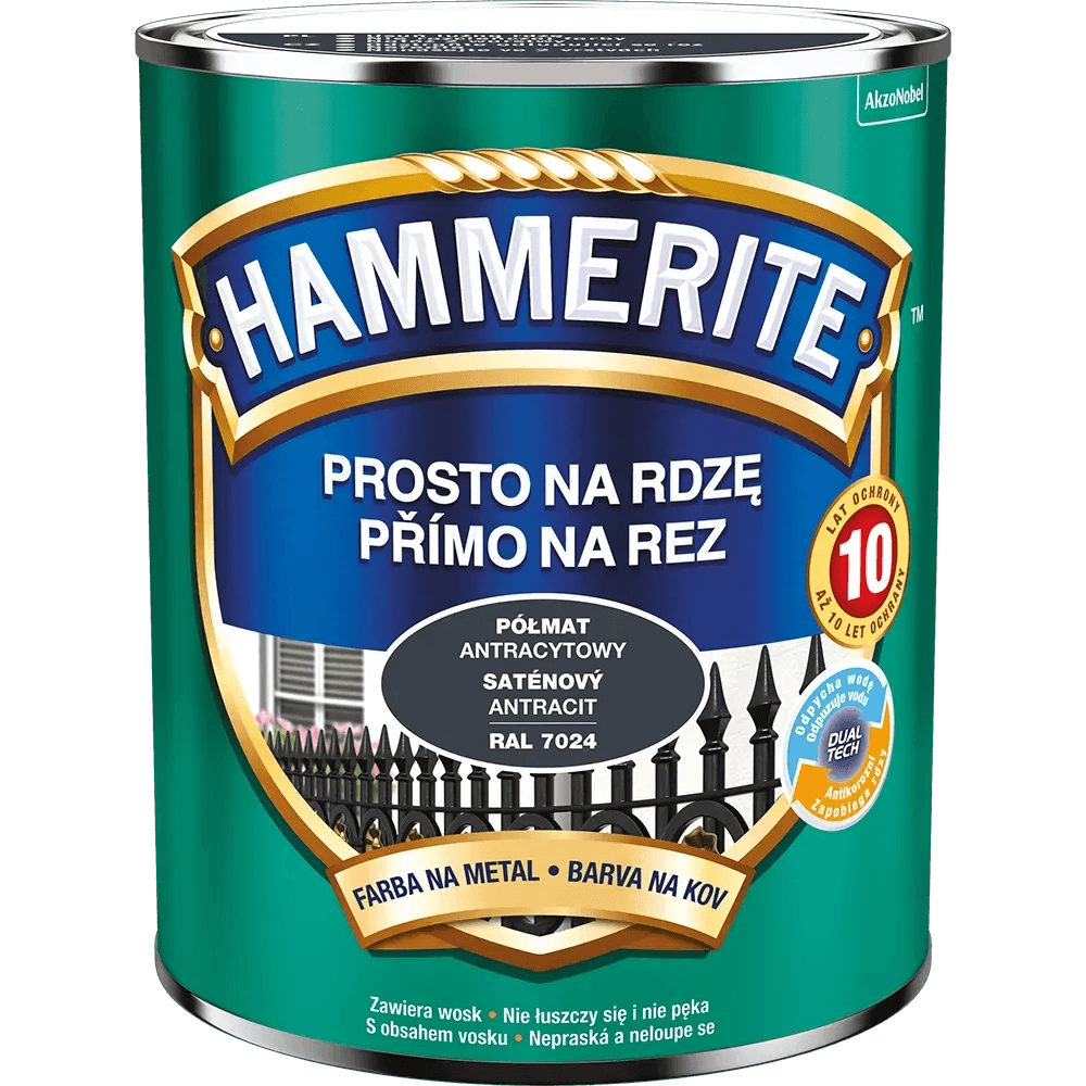 Hammerite Přímo na rez barva na železné kovy saténová antracitová 0,7 l Hammerite Přímo na rez barva na železné kovy saténová antracitová 0,7 l