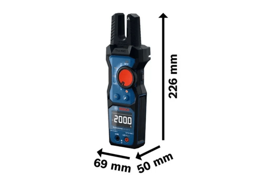 Vidlicový ampérmetr Bosch Professional GFM 1000-15 s rozměry. Vidlicový ampérmetr Bosch Professional GFM 1000-15 s rozměry.