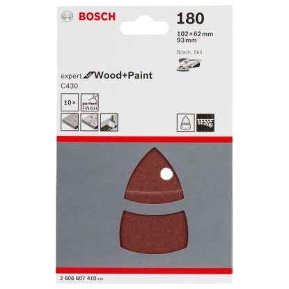 Sada brusných listů Bosch C430, zrnitost 180, 10 ks pro multibrusky. Sada brusných listů Bosch C430, zrnitost 180, 10 ks pro multibrusky.