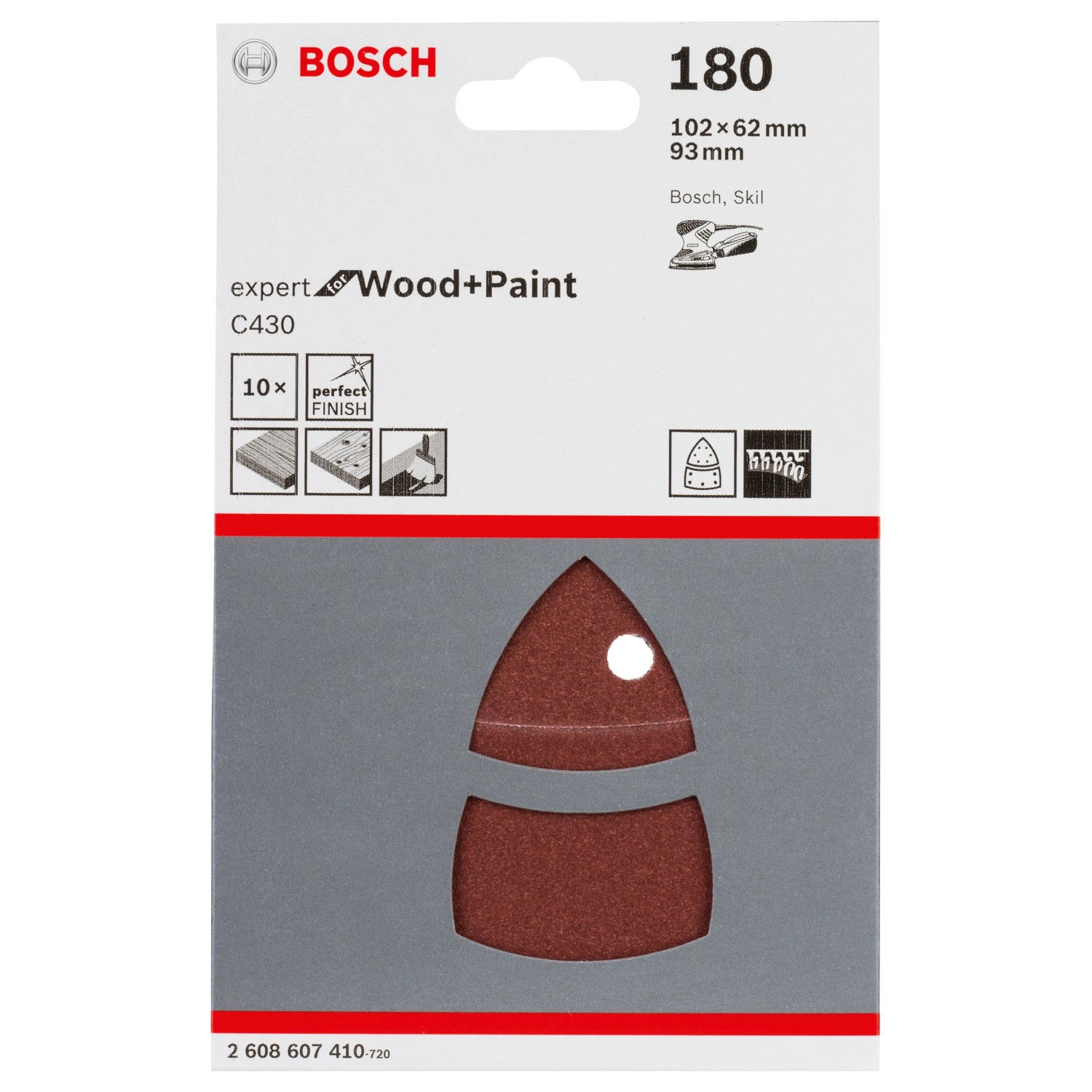 Sada brusných listů Bosch C430, zrnitost 180, 10 ks pro multibrusky. Sada brusných listů Bosch C430, zrnitost 180, 10 ks pro multibrusky.